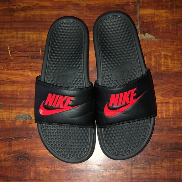 nike slippers red and black